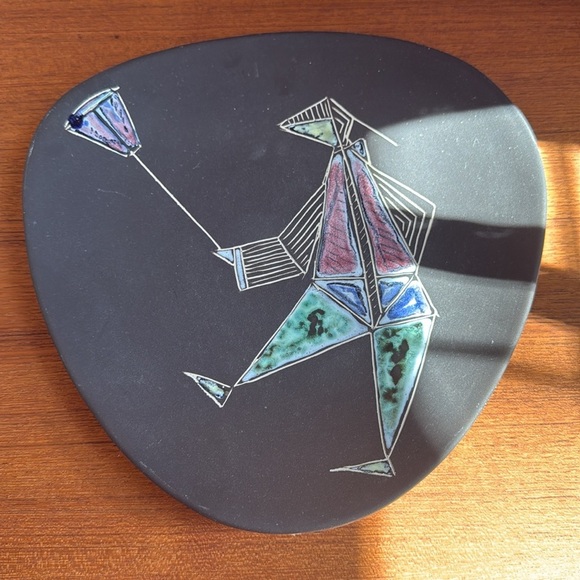 Abstract handcrafted, Italian decorative plate highly collectible, Art pottery - Picture 3 of 4